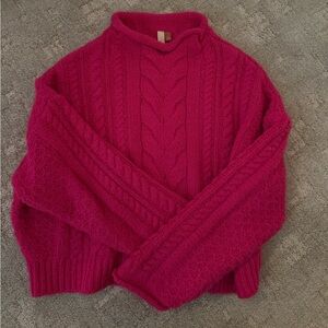 Pilcro Vibrant Pink Cable Knit Sweater